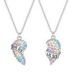 El Regalo 2 PCs Girls Sister Necklace Gifts, Big Sister Little Sister Jewelry Gift for 2,Rainbow Broken Heart BFF Friendship Pendant for Kids Teens Women (Big Sis Lil Sis)