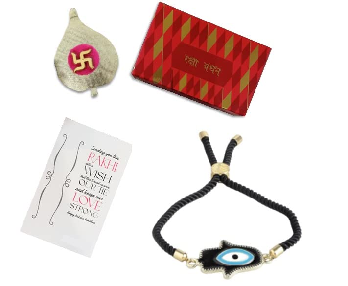 El Regalo Evil Eyes Hamsa Hand Adjustable Cord Unisex Bracelet for All- Unisex Lucky Hamsa Hand Evil Eye Bracelet for Kids/Girls/Boys/Men/Women (Black Hamsa Hand)