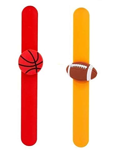 El Regalo 2 PCs Sport Ball Themed Party Football Wristbands for Kids Boys & Girls | Silicon Wrist Slap Bands with Removable Sport Balls Charms for Fun Kids Party Favors (Red & Yellow)