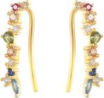 El Regalo Elegant Multi-Colour Crystal Crawler Earrings for Women & Girls- Gold Plated Curve Ear Line Climber Earrings