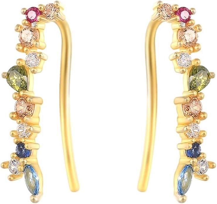 El Regalo Elegant Multi-Colour Crystal Crawler Earrings for Women & Girls- Gold Plated Curve Ear Line Climber Earrings