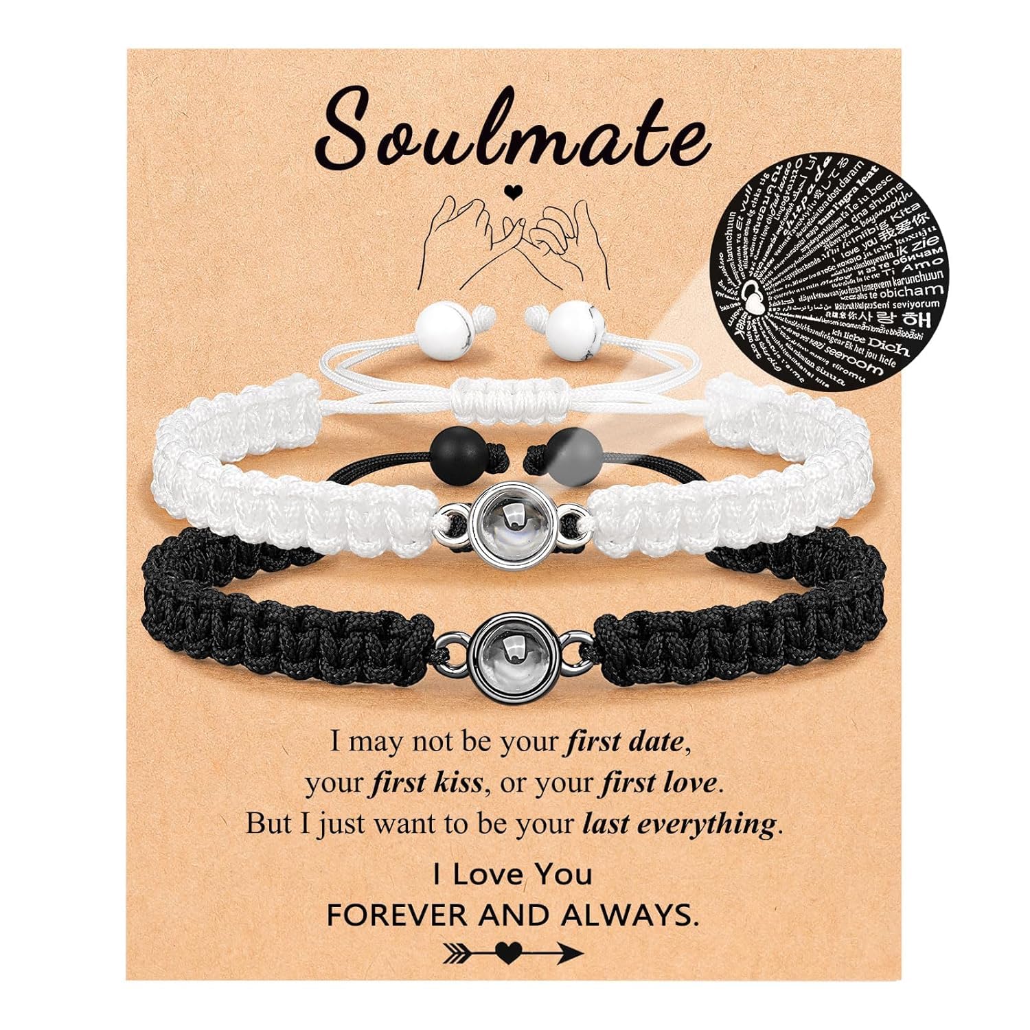 El Regalo 2Pcs I Love You 100 Languages Matching Couple Bracelets Set - Pinky Promise Valentines Day Gift For Unisex Adult (Soulmate)