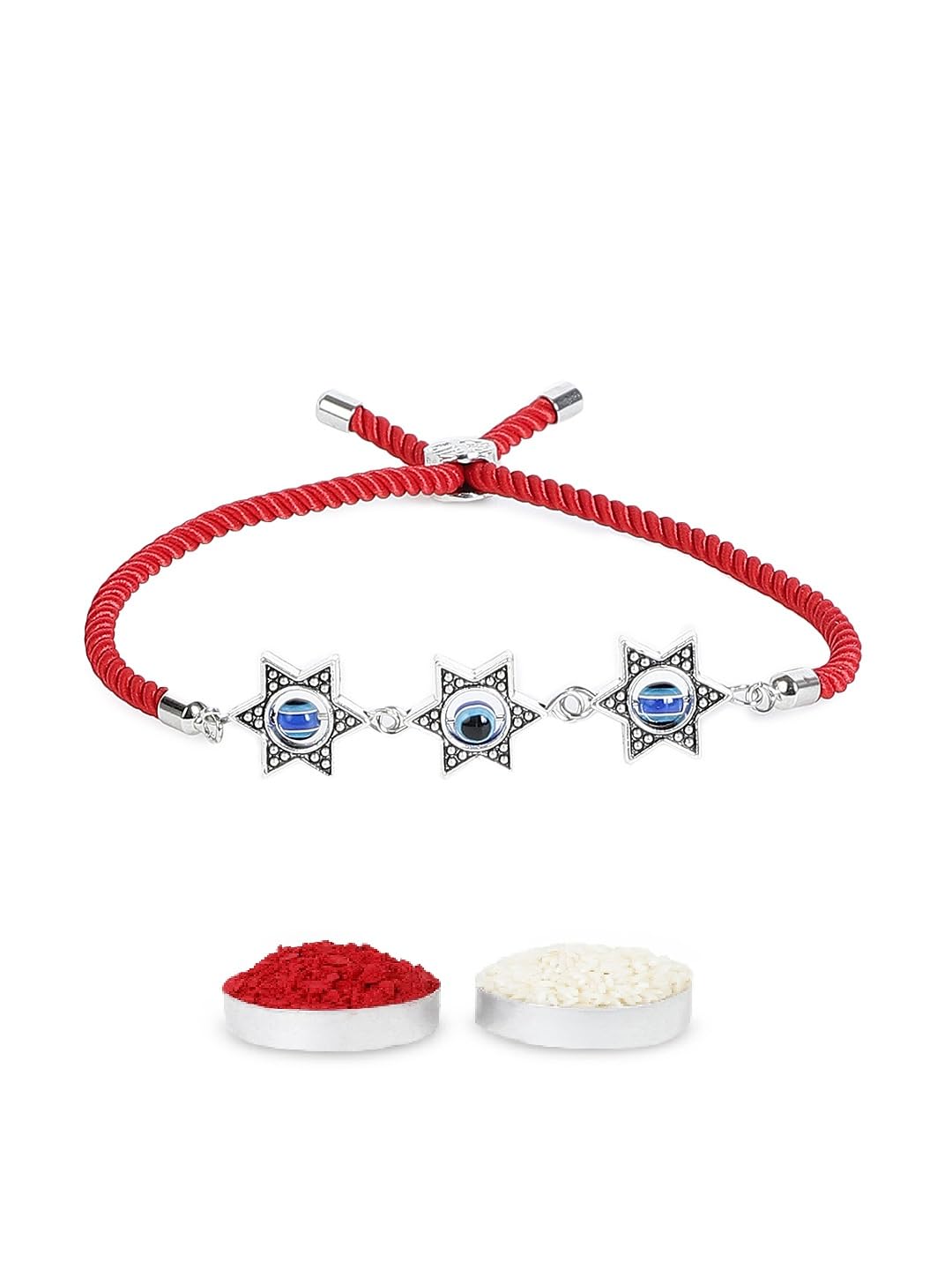 El Regalo 1PC Fancy Evil Eye Stars Rakhi for Brother- Designer Evil Eye Bracelet Rakhi Bhaiya/Bhabhi/Niece or Nephew with Roli Chawal in Rakhi Gift Box (Red)