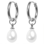 El Regalo Stainless Steel Pearl Drop Hoop Earrings for Women | Small Huggie Hoop Earrings with Pearl Pendant | Waterproof Anti Tarnish Modern Earrings for Girls | Minimalist Cute Jewelry (Silver)