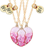 El Regalo 3 PCs BFF Best Friend Forever Split Heart Magnetic Matching Pendant Necklaces Set for Kids/Girls/Teens- Friendship Puzzle Necklaces Sets for Besties (Pink Sparkling Heart BFF)