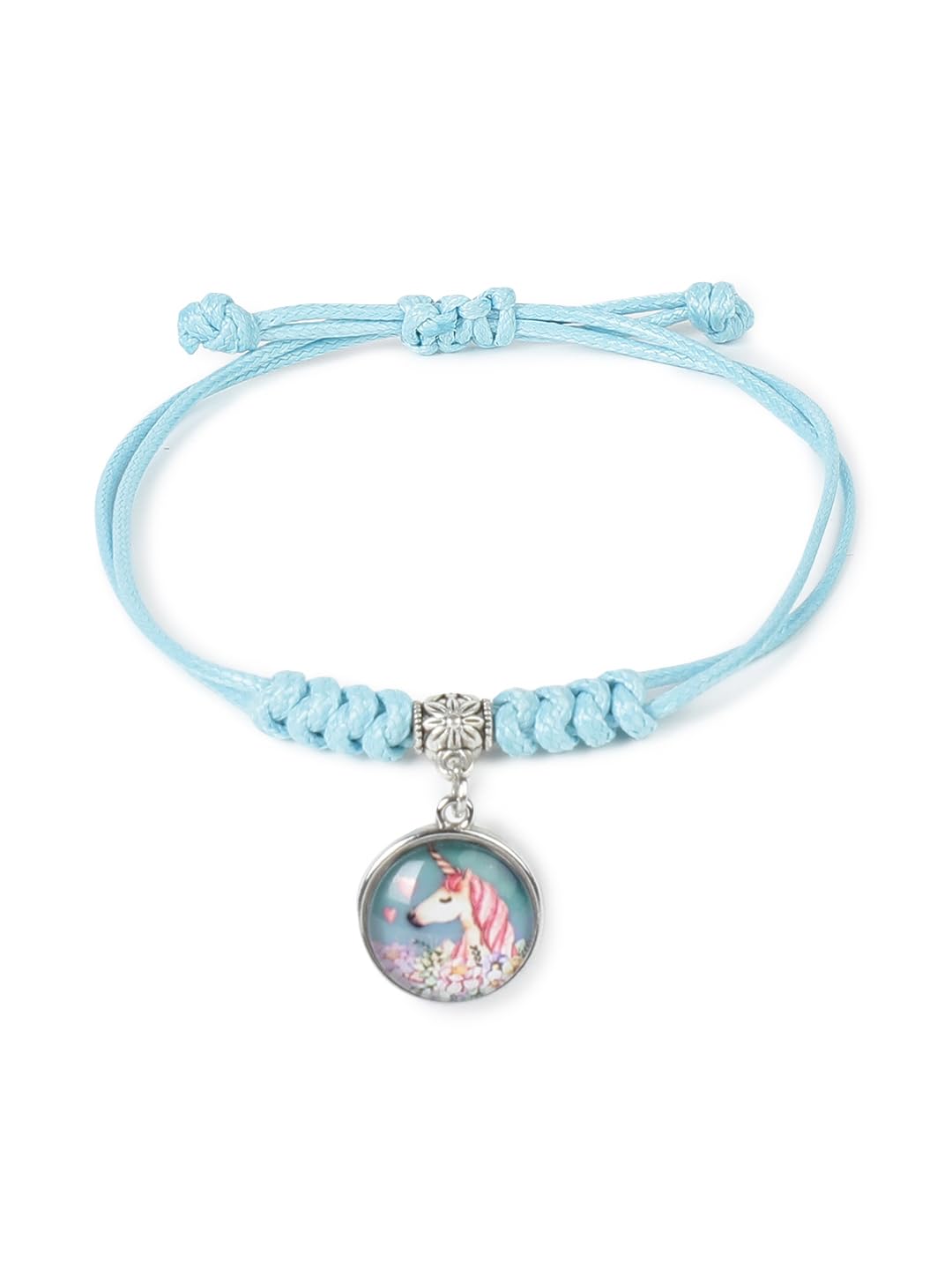 El Regalo 1PC Cute Girls Kids Unicorn Bracelet- Adjustable Hand Braided Floral Unicorn Rope Bracelets for Girls (Sky Blue Floral Unicorn)