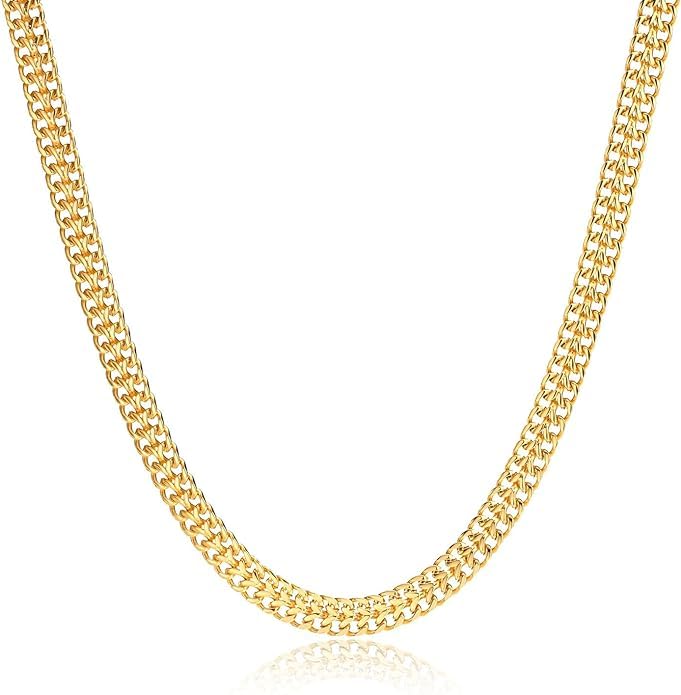El Regalo Titanium Stainless Steel Flat Cuban Chain Link Braided Choker Chain Necklace for Women Teen- Gold Anti Tarnish Chunky Snake Choker Elegant Jewelry
