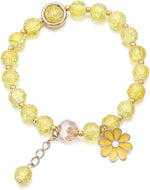 El Regalo 1 PC Dailsy Flower Sparkly Crystal Beads Tassel Bracelet for Girls/Teens/Women- Cute Crackle Beads Daisy Flower Stretch Bracelet (Yellow)
