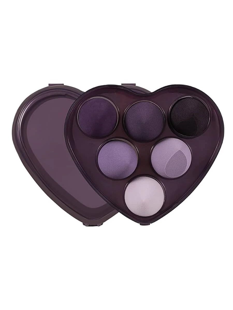 El Regalo 6 PCS Makeup Sponges Box, Heart Shaped New Sponges Powder Puff, Water Drop, Perfect Makeup Sponge Set Blender Flawless for Liquid, Washable, Super Soft, Gradient Purple