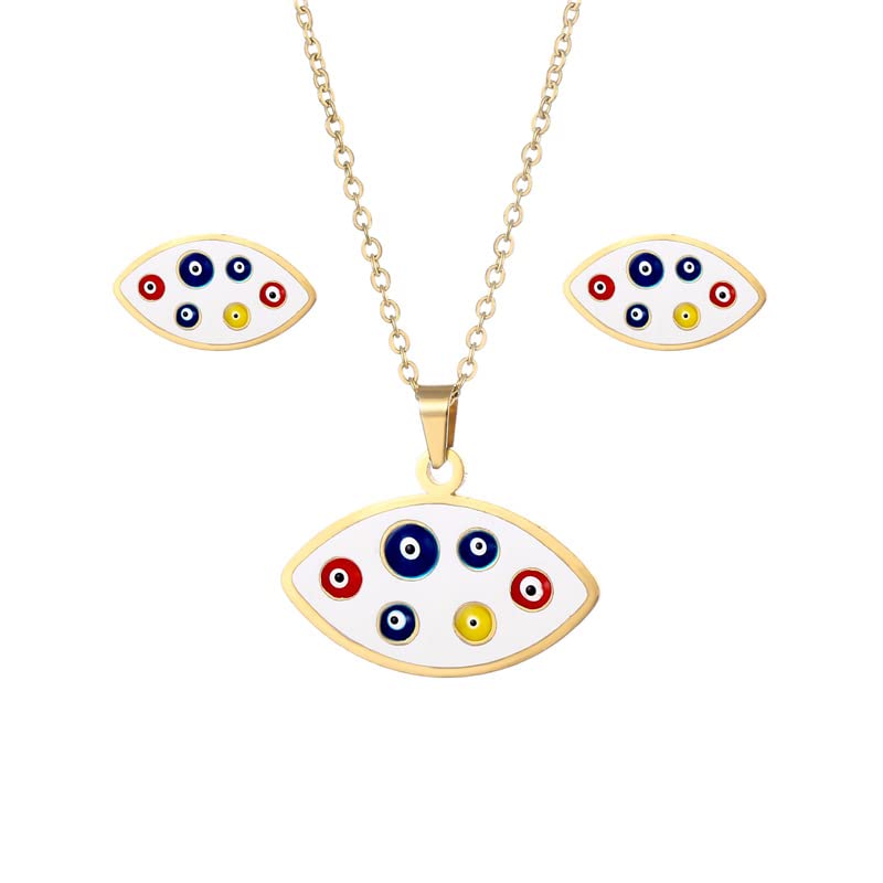 El Regalo Stainless Steel Evil Eye Earrings & Necklace Jewelry Set- Fashion Enameled Evil Eye Hypoallergenic Pendant Necklace & Earrings for Girls & Women (Evil Evil Eye)