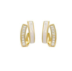 El Regalo Double Row C-Hoop Earrings for Women & Girls | Hypoallergenic Geometric Studs | Cubic Zirconia & Enamel/Shell Inlay | Elegant Daily, Office & Party Earrings Jewellery (White)