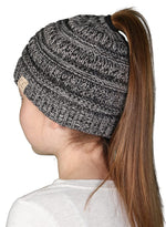 El Regalo Kids' Winter Ponytail Beanie - Messy Bun Ribbed Hat Cap for Girls (2 to 13 Years) - Multi Color Skull Cap With Tail (3 Tone Grey Shades)