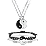 El Regalo Unisex 4 Pcs Yin Yang Necklace & Bracelet Set, 2 Pieces Matching Yin Yang Adjustable Cord Bracelet, Couple Pendant Necklace Chain For Friendship Boyfriend Girlfriend- Valentines Day Gift