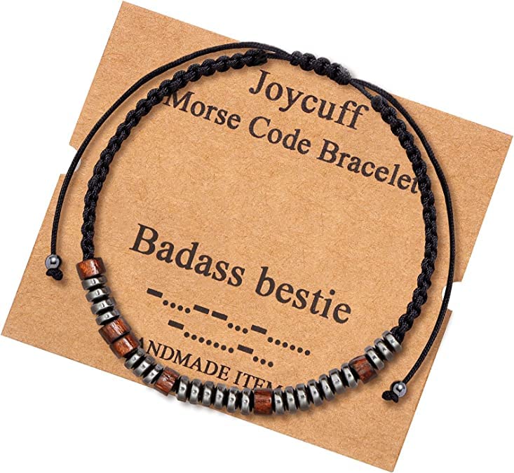 El Regalo Handmade Morse Code Unisex Bracelets- Inspirational Morse Code Adjustable Bracelets for Girls Boys Men Women (Badass Bestie)