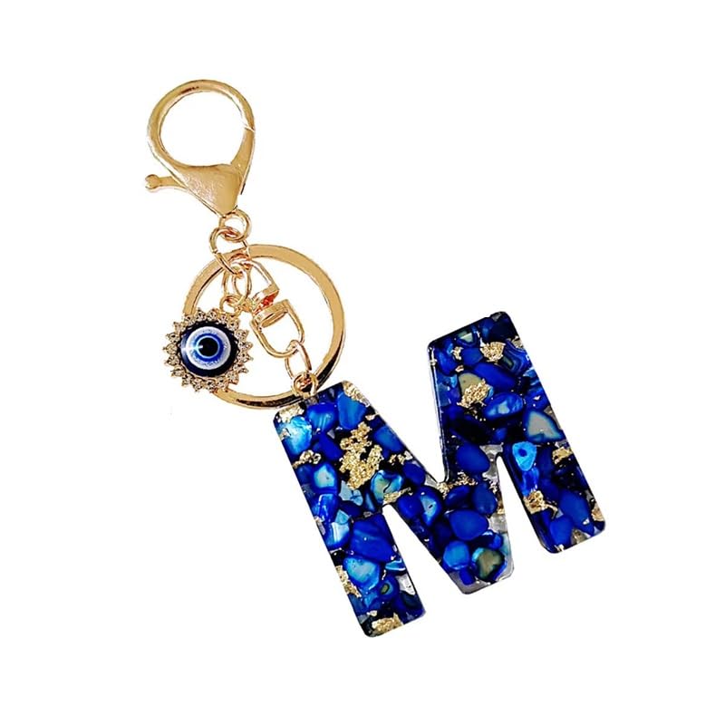 El Regalo Royal Blue Evil Eye Keychain Name Initial Letters- Alphabet Letter Keyring with Evil Eye Charm - Unisex Stylish Bag Charm, Keyring, Gift for Friends & Family (M Letter)