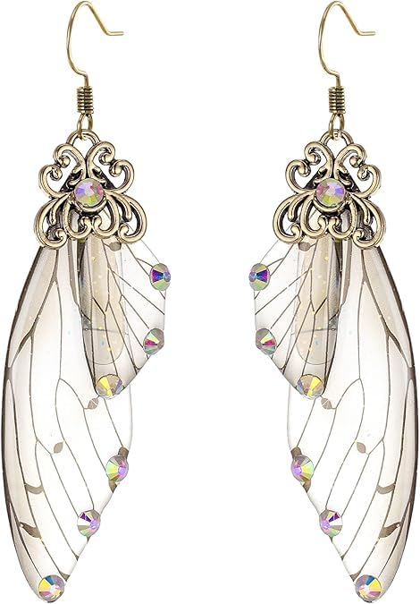 El Regalo Gorgeous Butterfly Wings Earrings - Handcrafted Colorful Austrian Crystal Hook Earrings for Women & Girls | Fantasy Fairy Dangle Earrings | Elegant Jewelry (Grey with Gold Finish)