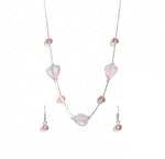 El Regalo 2PCs Crystals Beads Necklace & Earrings Jewelry Set for Kids/Girls & Teens - Shimmering/Matt Crystal Beads Fancy Jewelry Set (Pink Hearts)