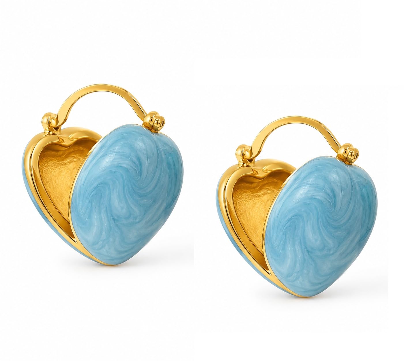 El Regalo Heart Hoops Earrings- Vintage Fashionable Bliss Heart Clip Double-sided Enamel Glaze Eternal Elegance Love Earrings for Women & Girls (Glazed Blue)