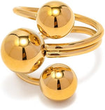 El Regalo Modern 18K Gold Plated Stainless Steel Trio Sphere Ring for Women & Girls | Elegant Big Bold Chunky Statement Ring | Triple Ball Spiral Cocktail Finger Ring | Western Fashion Jewellery