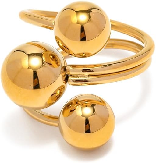 El Regalo Modern 18K Gold Plated Stainless Steel Trio Sphere Ring for Women & Girls | Elegant Big Bold Chunky Statement Ring | Triple Ball Spiral Cocktail Finger Ring | Western Fashion Jewellery