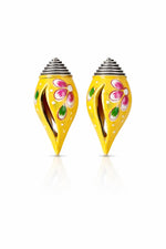 El Regalo Ethnic Hand-Painted Conch-Style Earrings for Women | Ethnic Boho Statement Earrings | Traditional Festival Earrings | Unique Handmade Drop Earrings (Yellow)