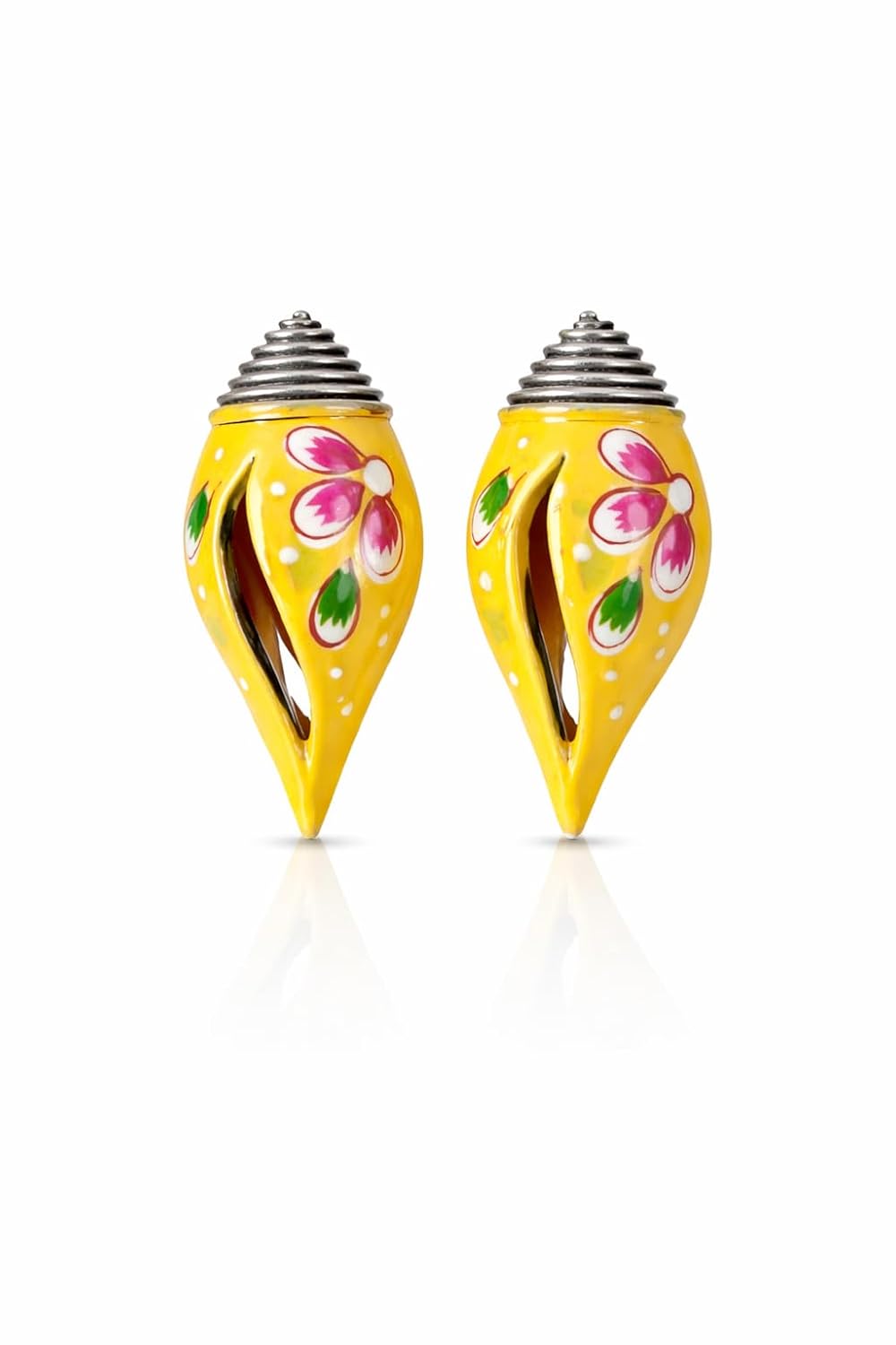 El Regalo Ethnic Hand-Painted Conch-Style Earrings for Women | Ethnic Boho Statement Earrings | Traditional Festival Earrings | Unique Handmade Drop Earrings (Yellow)