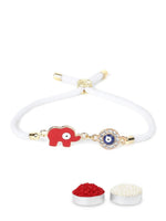 El Regalo 1PC Designer Fancy Evil Eye Rakhi for Brother/Sister-in-Law- Evil Eye Beads Adjustable Bracelet Rakhi with Roli Chawal, Rakhi Message Card in Rakhi Gift Box (Red Elephant)