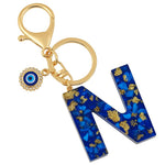 El Regalo Royal Blue Evil Eye Keychain Name Initial Letters- Alphabet Letter Keyring with Evil Eye Charm - Unisex Stylish Bag Charm, Keyring, Gift for Friends & Family (N Letter)