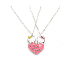 El Regalo 2 PCs BFF Kitty Cat Necklace for Best Friends- BFF 2 Besties Pink Matching Heart Necklace for Kids/Girls