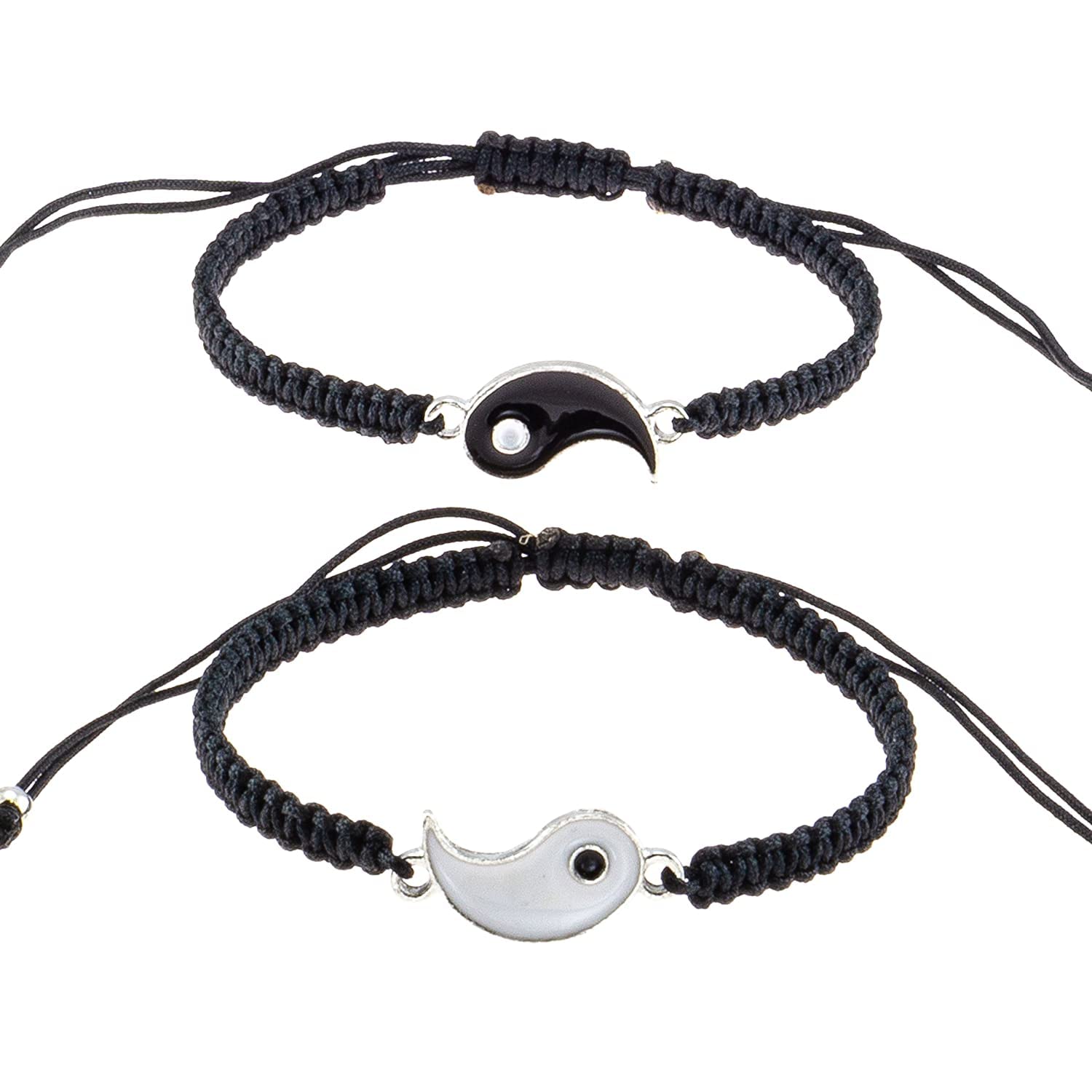 El Regalo 2 PCs Unisex Yin Yang Macrame Bracelet Set - Yin Yang Thread Adjustable Bracelet for Couple/Best Friends