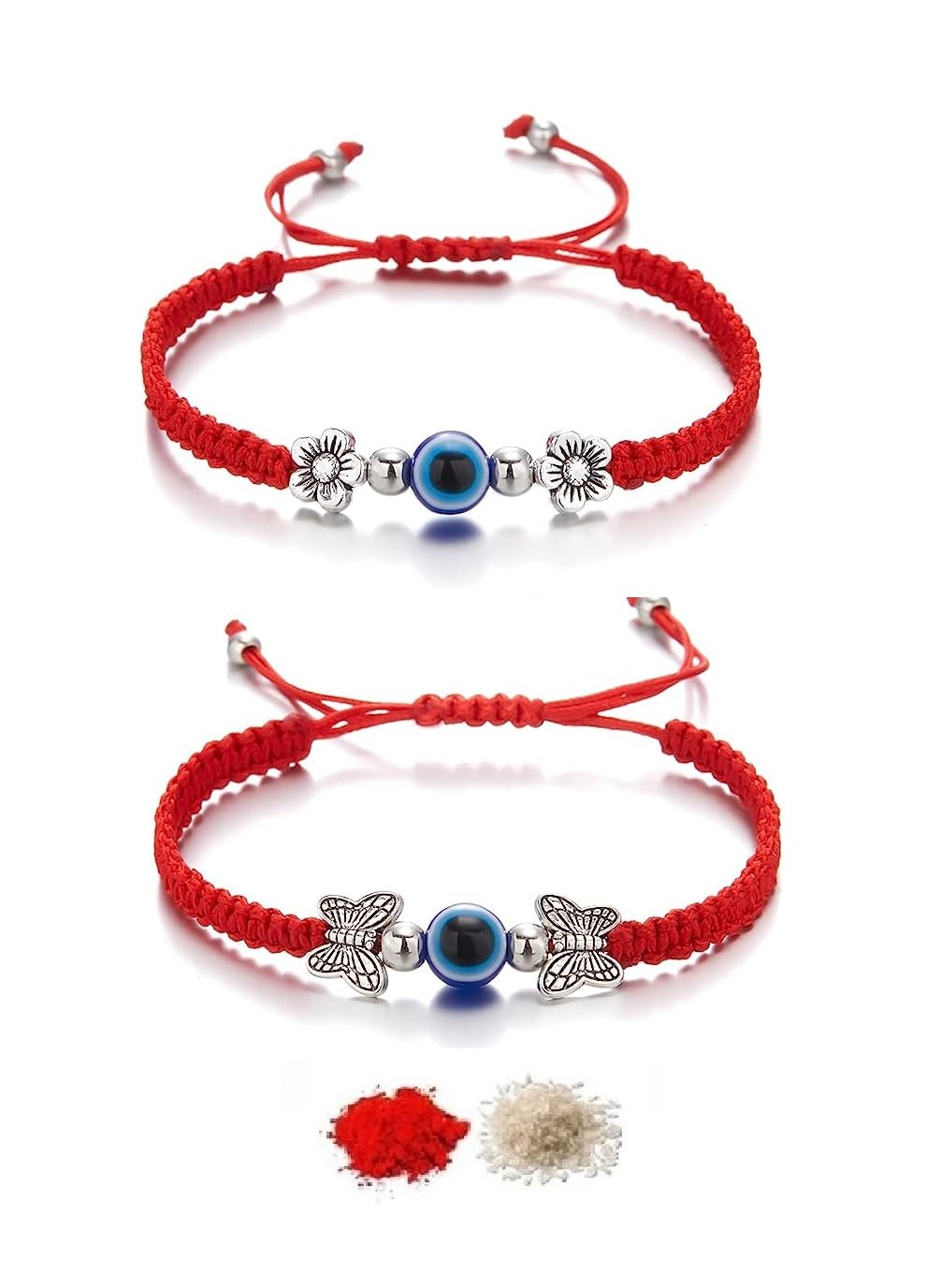 El Regalo 2PCs Evil Eye Rakhi Combo Set for Bhai-Bhabhi or Bhai-Bhatija/Bhatiji- Eye Rakhis Set with Roli Chanwal, Rakhi Card in Rakhi Gift Box (Option-3)
