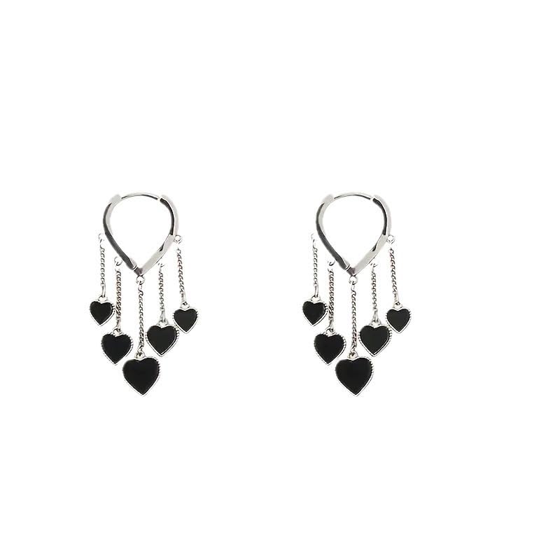 El Regalo Love Hearts Tassel Hoop Earrings for Women/Girls- Heart Huggie Hoop Chains Earrings (Silver)