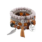 El Regalo 4Pcs/Set Vintage Bohemia Style Wing Beads Tassel Unisex Bracelet - Stackable Multi-layer Modern Charm Bracelets with Wings and I Love You Charms Bracelets (Musturd Yellow)