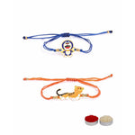 El Regalo 2 PCs Kids Rakhis Combo Set - Cute 2 Kids Rakhis Set with Roli- Chanwal, Rakhi Message Card in Rakhi Gift Box for Little Brother/Niece/Nephew (Tiger & Doremon Rakhi)