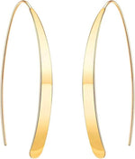 El Regalo Minimalist Long Arc Ear Threader Earrings for Women & Girls | Modern Sleek Curved Pull-Through Drop Western Earrings (Gold)