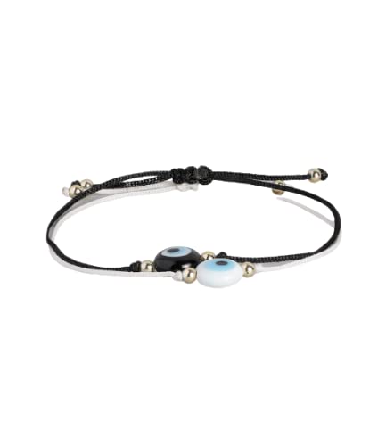 El Regalo Black & White Evil Eye Handwoven Adjustable Anklet Bracelets Set for Unisex Adult (2 Pieces)