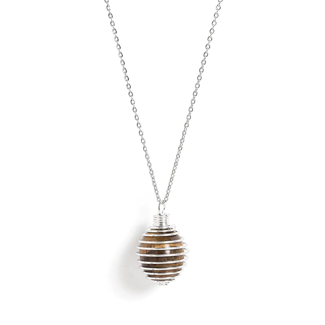 El Regalo 1 PC Healing Crystal Chakra Stone Necklace Gemstone Beads Round Iron Spiral Bead Cage Pendants Jewelry for Girls & Women (Tiger Eye),Multicolor