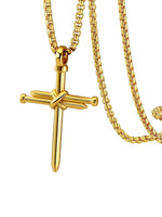 PIYIZ Nail Cross Necklace Stainless Steel Box Chain 22 Inch Cross Pendant Necklaces for Men Women, Silver Black Gold Color, Medium, Stainless Steel, No Gemstone