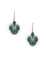 El Regalo Small Oxidized German Silver Stones Hook Earrings- Handmade Oxidized Indian Earrings (Green)
