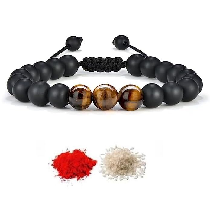 El Regalo Natural Stones Bracelet Rakhi for Brother- Handmade Rakhi with Roli Chawal Shagun, Message Card in Rakhi Gift box for Bhaiya/Bhai/Brother (Option-1)