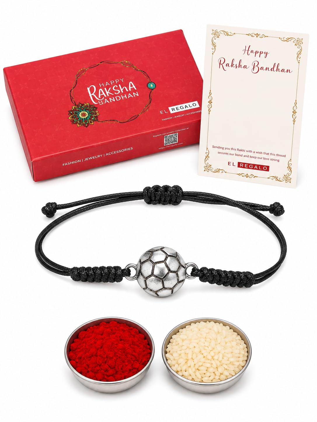 El Regalo 1PC Rakhi for Kids | Sports Ball Bracelet Rakhi for Brother- Rakhi for Sports Lover Brother with Roli-Chawal, Message Card in Rakhi Gift Box for Kids/Teens/Adults (Option-2)
