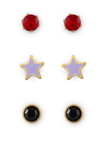 El Regalo 3 Pairs Cute Stainless Steel CZ Stud Earrings Combo for Kids/Girls/Teens/Women - Stars, Heart, Flower, Butterfly, Disco Ball, Stones - Hypoallergenic Flatback Earrings (Style-11)