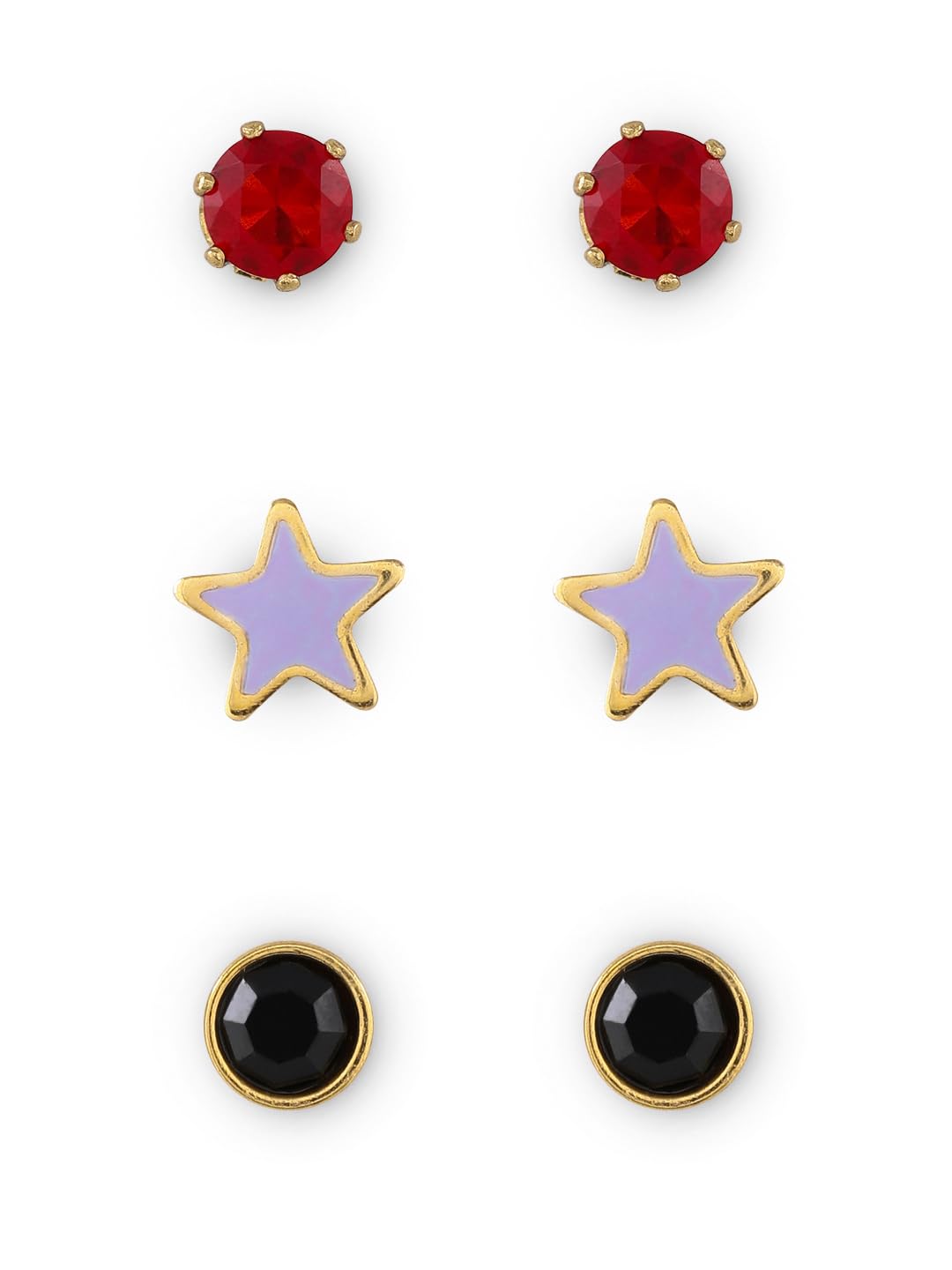 El Regalo 3 Pairs Cute Stainless Steel CZ Stud Earrings Combo for Kids/Girls/Teens/Women - Stars, Heart, Flower, Butterfly, Disco Ball, Stones - Hypoallergenic Flatback Earrings (Style-11)