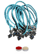 El Regalo 5PCs Evil Eye Hamsa Hand Rakhi Combo - Evil Eye Rakhi Set for Brother with Roli Chawal - 5 Lucky Kabbalah Blue Turkish Evil Eye Rakhi for Bhaiya/Bhai/Brother/Nephew (Light Blue)