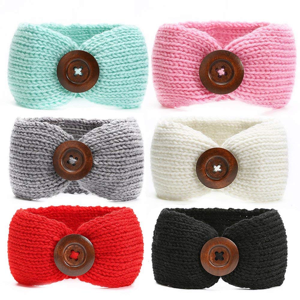 El Regalo 2 PCs Set Woolen Knitting Button Headbands/Turban Head Wrap/Unisex Knitted Hair Band Toddlers & Young Kids (Up to 5 years) for Girls & Boys (Red & Black)