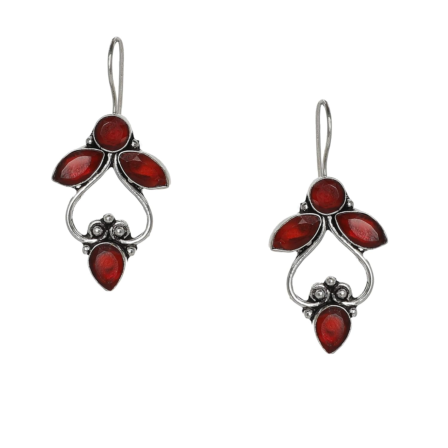 El Regalo Oxidized Silver Brass Earrings with Stones for Girls & Women Vintage Flower Oxidized Earrings for office and casual outings