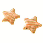 El Regalo Stainless Steel Star Stud Earrings for Girls & Women | Anti-Tarnish Gold Plated Cute Star Shape Enamel Contenporary Fashion Studs Earrings (Peachy Pink)
