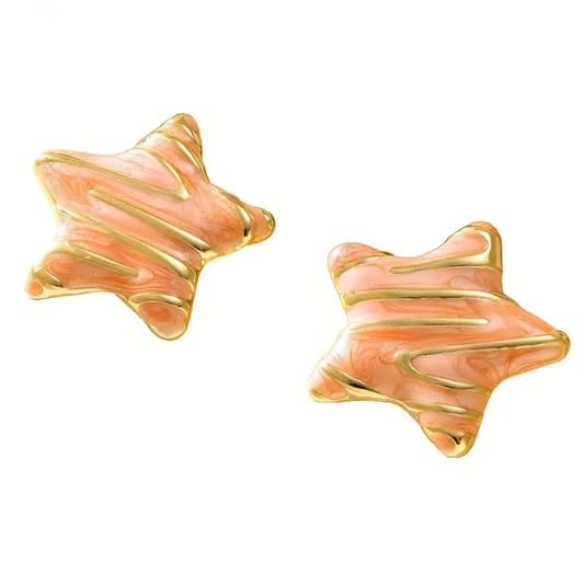 El Regalo Stainless Steel Star Stud Earrings for Girls & Women | Anti-Tarnish Gold Plated Cute Star Shape Enamel Contenporary Fashion Studs Earrings (Peachy Pink)