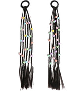 El Regalo 2PCs Cute Beaded Ponytail Hair Extensions Rubber Band- Stars & Hearts Beaded Braid Hairpieces for High Ponytail for Kids/Teen Girls/Women