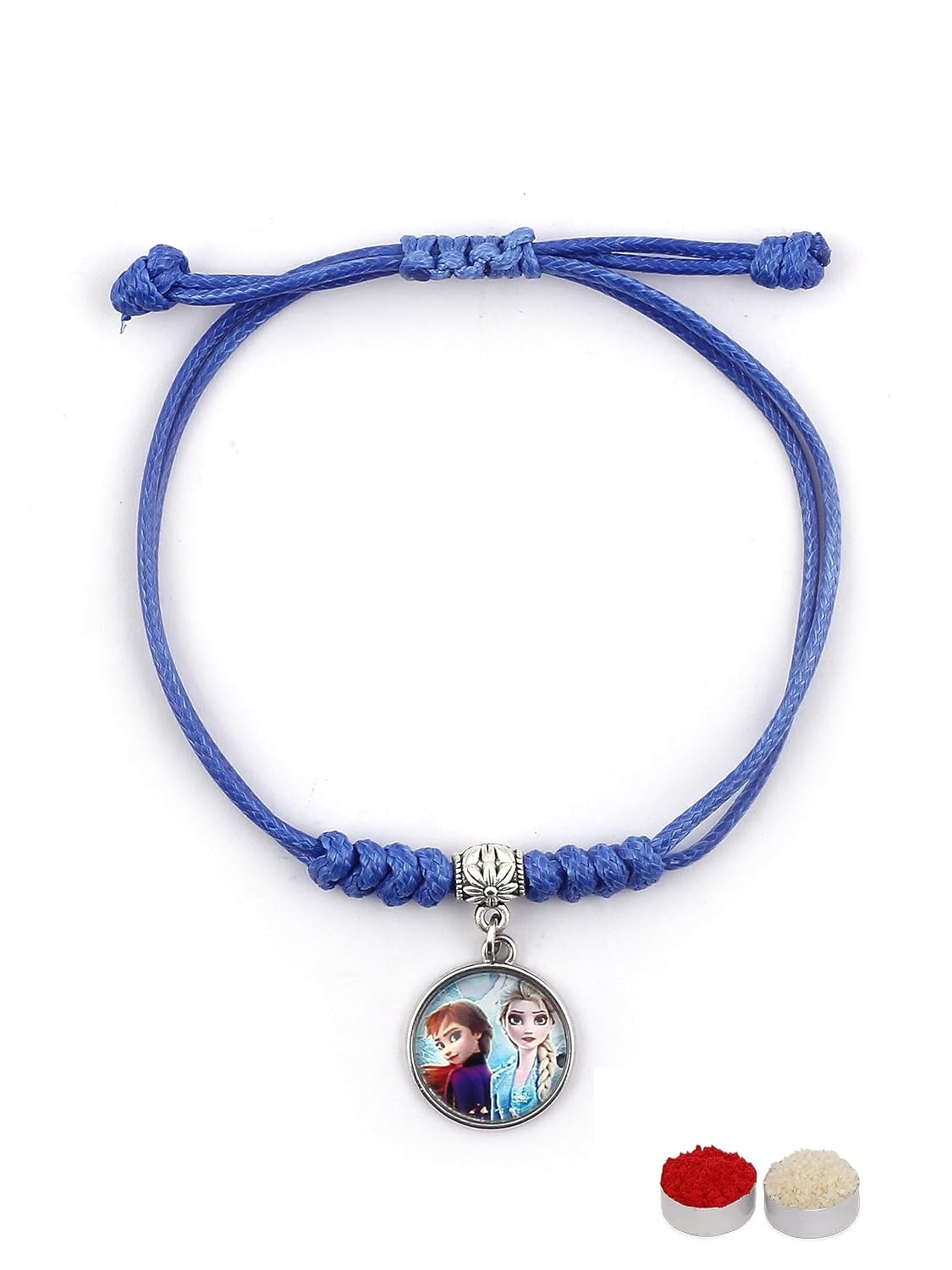 El Regalo 1PC Girls Princess Rakhi- Frozn Elsa Anna Rakhis - Girls Rakhi for Sister/Niece with Roli Chwal, Rakhi Message Card in Rakhi Box for Babies/Toddlers/Kids (Blue Elsa Princess Rakhi)